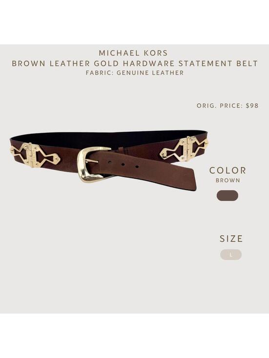 Michael Kors Brown Leather Gold Hardware Statement Belt - L main image 5